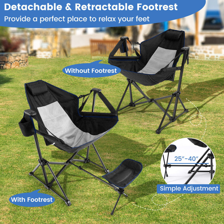 Hammock Camping Chair with Retractable Footrest and Carrying Bag-BlackCostway Gallery View 8 of 10